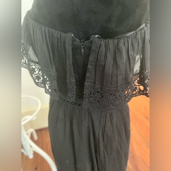 LoveShackFancy Pamela Asymmetric One Shoulder Ruffle Lace Dress Black - Picture 3 of 8